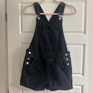 TOPSHOP Moto Black Distressed Denim Overalls